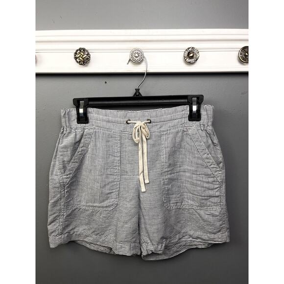 Talbots Linen shorts Womens XS Gray White Striped Drawstring Pull On Pockets‎ - Picture 1 of 8